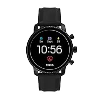 Fossil Men's Gen 4 Explorist HR Heart Rate Stainless Steel and Silicone Touchscreen Smartwatch, Color: Smooth Black (Model: BQD1000)