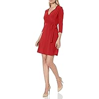 Star Vixen Women's Petite 3/4 Sleeve Faux Wrap Dress with Collar