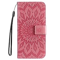 Wallet Case Compatible with Oppo Realme 6, Embossed Sunflower PU Leather Flip Folio Shockproof Cover for Realme 6 (Pink)