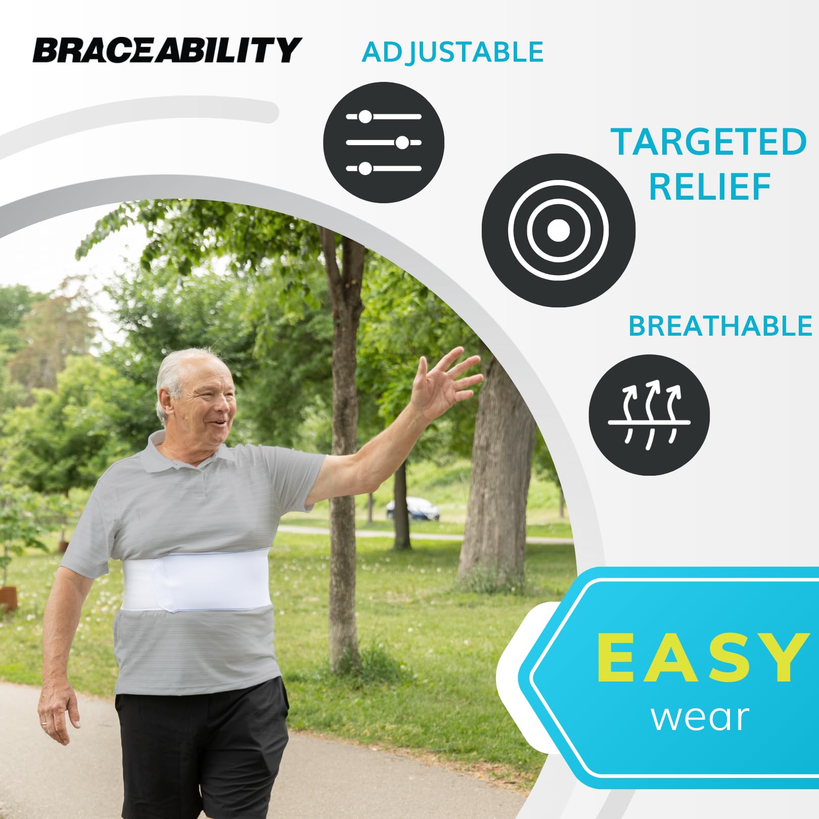 BraceAbility Rib Injury Binder Belt - Female Universal Broken Rib Brace for Cracked Ribs, Rib Cage Protector Wrap for Sore or Bruised Support, Sternum Injury for Women (Fits 36”-58”)