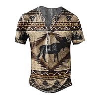 Henley Shirts for Men,Mens T Shirt Vintage Tactical T-Shirts Graphic Printing Shirt Military Shirts Short Sleeve