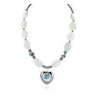 $330Tag Certified Heart Silver Navajo Turquoise Green Quartz Native Necklace 25293 Made by Loma Siiva