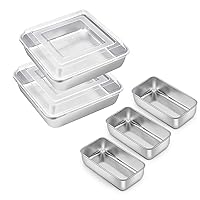 E-far 8 x 8-Inch Baking Pan with Lids Set(2Pans+2Lids) and 9x5 Loaf Pan Set of 3 for Baking Bread, Cake Brownie Baking Pans Stainless Steel Bakeware, Non-toxic & Healthy, Easy Clean & Dishwasher Safe