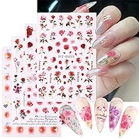 4 Sheets Flower Nail Art Stickers 3D Self-Adhesive Nail Decals Rose Nail Stickers Heart Star Letter Nail Designs Pink Floral Sticker Nails Art Supplies for Women Girls DIY Manicure Decorations