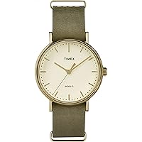 Timex Unisex TW2P98500 Fairfield 37 Olive Leather Slip-Thru Strap Watch