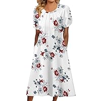 XJYIOEWT White Graduation Dress Midi,Women's Casual Floral Print Round Neck Lace Split Short Sleeve Dress Long Sleeve Bu