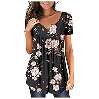 Women Shirts,Plus Size Sexy Summer Short Sleeve Top Casual Trendy Shirt V Neck Printed Button Tees Blouse