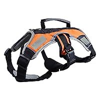 No-Pull Dog Harness - Padded, Mesh Fabric Dog Vest with Reflective Trim, Lifting Handles, Velcro and Buckle Straps - Hunter Reflective Orange Dog Harness - L