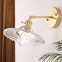 Vintage Wall Sconces with Transparent Lotus Glass Lampshade 180 Degree Adjustable Brass Sconces Modern Wall Lighting Fixture with Switch for Bedside Bedroom Doorway