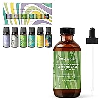 Essential Oils Set for Diffusers for Home, Set of 6 Essential Oil Blend Aromatherapy with Folkulture Pure Lemongrass Oil, 4 Fl Oz - 100% Pure, Organic, Natural