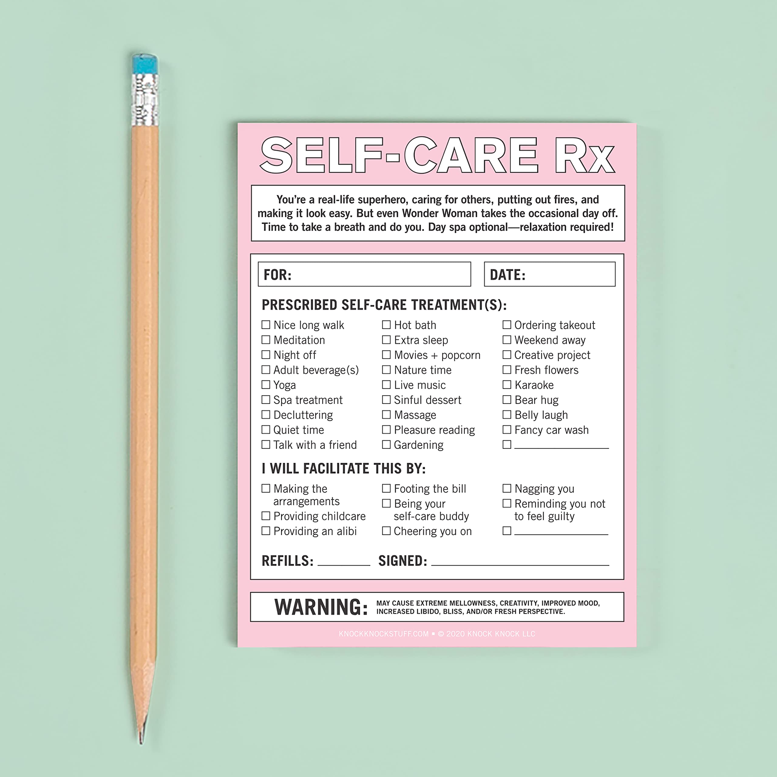 Knock Knock Self-Care RX Nifty Note - Self Care Gifts & Funny Gift Ideas for Friends, 4 x 5.25-inches