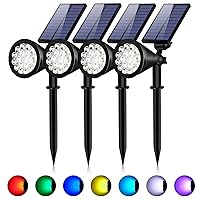 Solar Spot Lights Outdoor, 18 LEDs & IPX65 Waterproof, 8 Modes Solar Flood Lights Outdoor, Color Changing Solar Spotlight for Pathway, Yard, Pool, Tree, Pack of 4 (Multicolor)