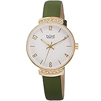 Burgi Swarovski Crystal-Studded Lug Women’s Watch – Classically Designed Crystals Lug on a Decorated Dial with Elegant Hand-Applied Markers - Genuine Leather Strap - BUR254