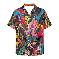 GLUDEAR Men's Picasso Art 3D Print Casual Button Down Short Sleeve Cuba Collar Shirt