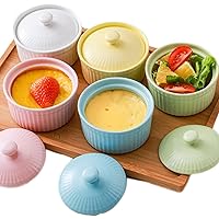 Souffle Dishes Porcelain Dip Bowl Set of 5, Colorful Ceramic Oven Safe Baking Souffle Pudding, Souffle, Panna Cotta, Souffle, Dip, Custard, Ice Cream