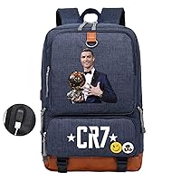 Teens Cristiano Ronaldo Bookbag with USB Charging Port-Large Laptop Knapsack Casual Daypack for Travel,Hiking