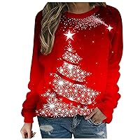 Women Christmas Elk Print Shirt Snowflake/reindeer/christmas Tree Plaid Crewneck Sweatshirt Casual Work Shirts