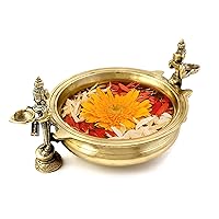 8 Inches Deep Laksmi Design Brass Traditional Urli Bowl Decor Showpiece, Brass Bowl Decorative, Brass Urli Bowl for Decor, Standard, Pack Of 1