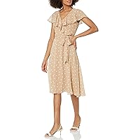 Tommy Hilfiger Women's Capelet Surplice Midi Dress, Sand/Ivory Dot, 10