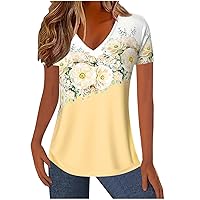 Sales Today Clearance Prime Only Ladies Floral Print V Neck Tops Summer Casual Tshirt Women'S Short Sleeve Dressy Blouses Loose Trendy Tee Top Blouses For Women Fashion 2024