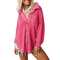 Dokotoo Womens Waffle Knit Shacket Jacket Casual Long Sleeve Button Down Shirts Dressy Blouses Tops