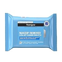 Makeup Remover Facial Cleansing Towelettes, Daily Face Wipes to Remove Dirt, Oil, Makeup & Waterproof Mascara, Gentle, Alcohol-Free, 25 ct