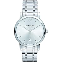 Montblanc Star Classique Date Mens Stainless Steel Designer Luxury Watch - 39mm Analog Silver Face Sapphire Crystal Swiss Made Silver Watch - Metal Band Slim Quartz Dress Watches for Men 108768