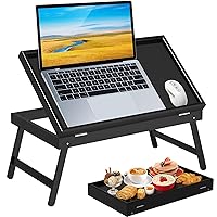 Bamboo Bed Tray Table,Breakfast Trays with Folding Legs,Kitchen Serving Tray for Sofa,Eating and Working,Used As Laptop Desk Snack Tray,Black