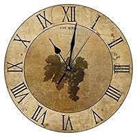 Watercolor Grape Wine Clock French Country Style Kitchen Wall Clock Wine Barrel 12 Inch Wooden Wall Clocks Battery Operated Silent Retro Wall Decor Home Decor for Living Room Bedroom Office