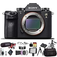 Sony Alpha a9 Mirrorless Camera ILCE9/B with Soft Bag, Tripod, Additional Battery, Rode Mic, LED Light, 64GB Memory Card, Sling Soft Bag, Card Reader, Plus Essential Accessories