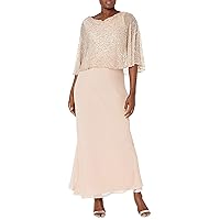 J Kara Women's Petite Sequin Popover Cape Chiffon Cowl Neck 3/4 Sleeve Gown