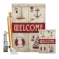 FK107003-BO Sailing Collage Coastal Nautical Decorative Vertical Flags Kit, House & Garden Set w/Flagpole, Multi-Color