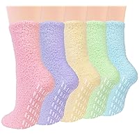Loritta Womens Fuzzy Socks 5 Pairs, Winter Warm Soft Slipper Socks, Non Slip Grip Socks Cozy Sleep Fluffy Socks Gifts