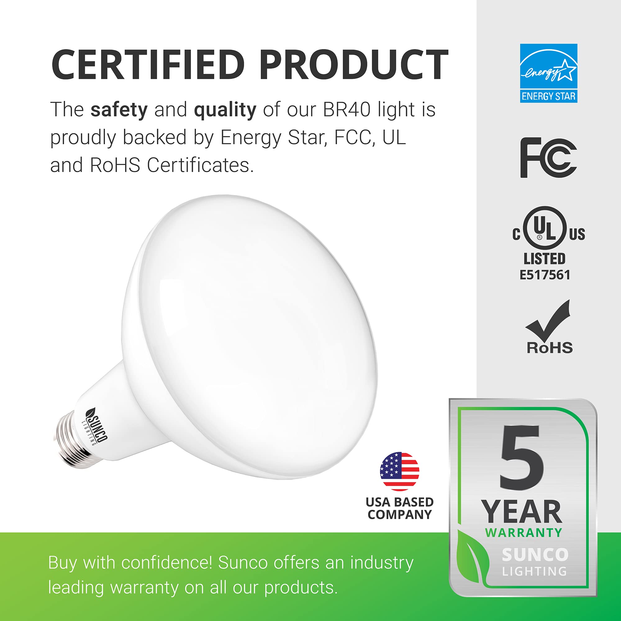 Sunco BR40 LED Light Bulbs, Indoor Flood Light, Dimmable, 5000K Daylight, 100W Equivalent 17W, 1400 LM, E26 Base, Recessed Can Light, High Lumen, Flicker-Free - UL & Energy Star 8 Pack