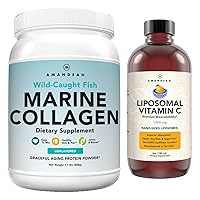 Marine Collagen Powder + Vitamin C - Perfect Skin from Within Combo. Wild-Caught Cod Fish Peptides, Liposomal VIT C Liquid 1000mg. Boost Production and Synthesis for Healthy Aging, Beauty, Wellness.