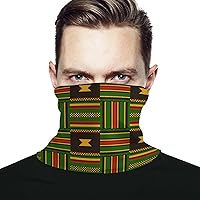 African Kente Cloth Tribal Print Face Mask Unisex Neck Gaiter Seamless Face Cover Scarf Bandanas with Drawstring for Cycling Hiking
