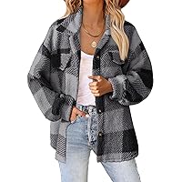 Winter Jackets for Women Womens Flannel Plaid Shacket Wool Blend Button Down Shirt Fall Fashion Jacket