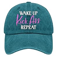 Ass Hats for Women Wake Up Kick Ass Repeats Hats for Men Dad Retro Trucker Unisex Black Dad Caps Gift Hat Slogan