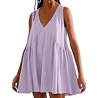 Women's Casual Summer Dresses, Sleeveless Dress Loose V Neck Tank Top with Pockets, S XL