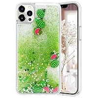Compatible with iPhone 13 Pro Glitter Case for Women Funny Cute Bling Liquid Sparkly Quicksands Flowing Waterfall Shiny Sequin Star Watermelon Fruit Luxury Fashion Protective Cover Case Green