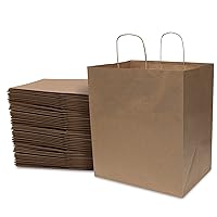 Prime Line Packaging 14x10x16.5 50 Pack Large Paper Bags with Handles, Brown Kraft Paper Shopping Bags for Small Business, Takeout, Restaurant, Bulk