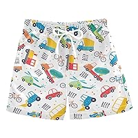 Cartoon Vehicle Cars Transportation Boys Swim Trunks Toddler Beach Swimsuit Board Shorts Quick Dry for Kids Adjustable Waist 3T Multi