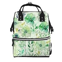 Diaper Bag Backpack Watercolor green flowers Maternity Baby Nappy Bag Casual Travel Backpack Hiking Outdoor Pack