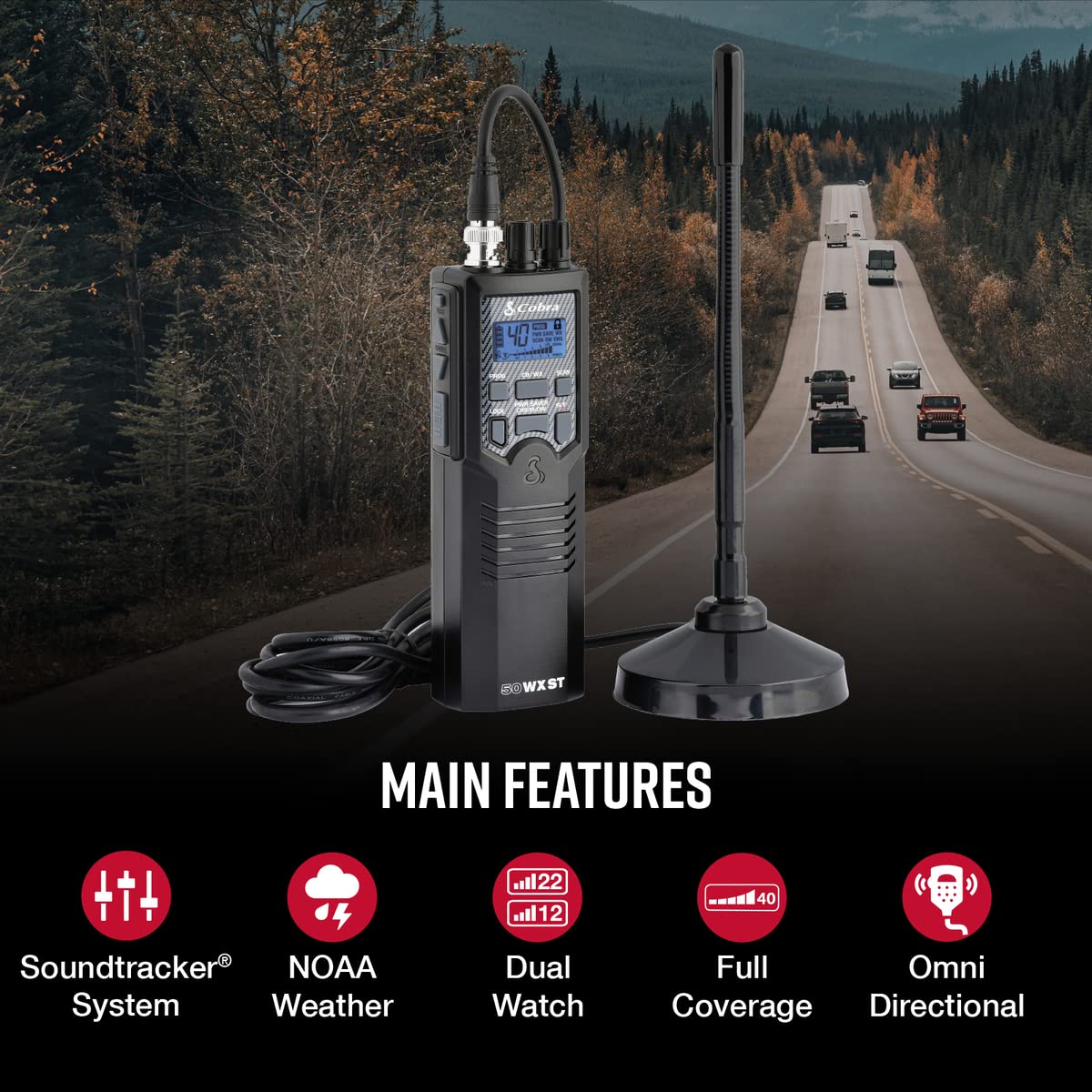 Cobra RAD 480i Laser Radar Detector – Long Range Detection, Bluetooth, Drive Smarter® App & HHRT50 Road Trip CB 2-Way Handheld Emergency Radio