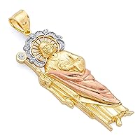 The World Jewelry Center 14k REAL Tri Color Gold San Judas Charm Pendant (Size : 56 x 18 mm)