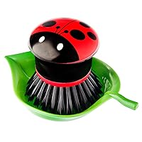 Vigar Ladybug Palm Dish Brush With Holder, 5-3/4-Inches by 3-3/4-Inches, Black, Red, White, Green