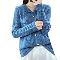 100% Wool Warm Autumn and Winter Cashmere Knitted Large Size Cardigan Versatile Pocket Coat Crew Neck Sweater
