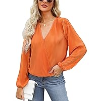 CUPSHE Women Peasant Sleeve Tops Casual Loose Fit V Neck Solid Ruched Blouse