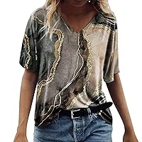 Dressy Tops for Women, Graphic Tees for Teen Girls Women Summer Casual Watercolor Print Loose Short Sleeve V Neck Top