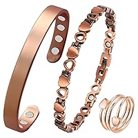 MagEnergy Copper Bracelets Rings for Women Magnetic Therapy Bracelet for Mom Girlfriend, 99.99% Pure Copper Jewelry Lovely Heart Design with Strength Magnets